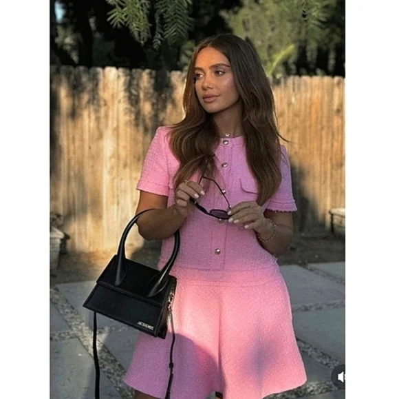 ZARA TEXTURED TWEED DRESS PINK Size M - Picture 3 of 15